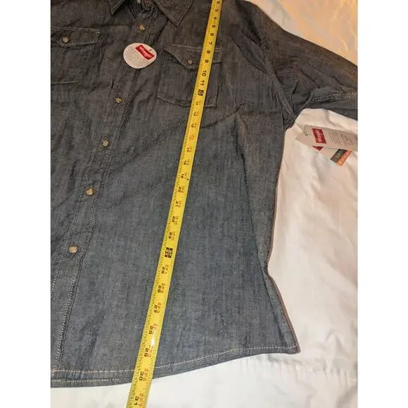 NWT Wrangler Indigo Denim Jean Button Down Stretch Shirt Size XXL 3XL - Picture 4 of 11